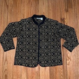 Presswick & Moore Vintage Black & Gold Lightweight Zip Up Blazer Jacket Size XL